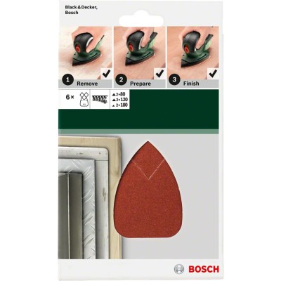 Bosch - Multi Zımpara Kağıdı 6'lı Set, 95 x 135 mm 80/120/180 Kum 4 Delik