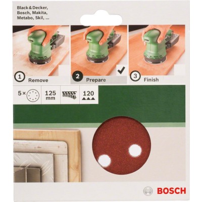 Bosch - Eksantirik Zımpara Kağıdı 5'li, 125 mm 120 Kum 8 Delik