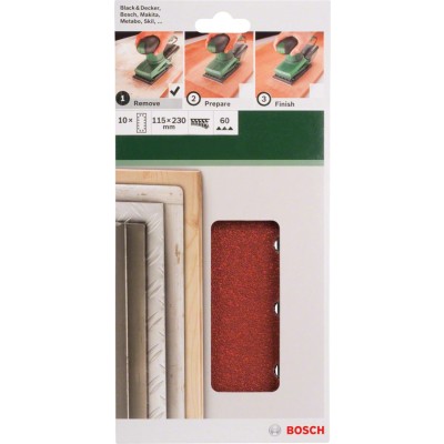Bosch - Titreşimli Zımpara Kağıdı 10'lu, 115 x 230 mm 60 Kum 14 Delik
