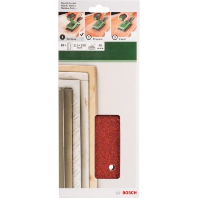 Bosch - Titreşimli Zımpara Kağıdı 10'lu, 115 x 280 mm 40 Kum 14 Delik