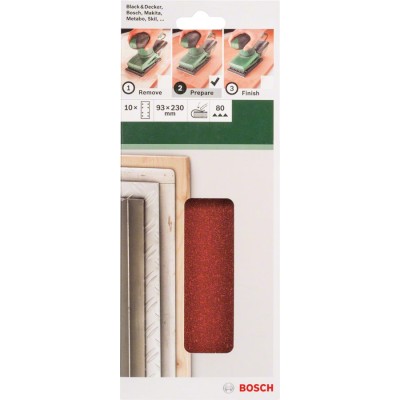Bosch - Titreşimli Zımpara Kağıdı 10'lu, 93 x 230 mm 80 Kum 8 Delik